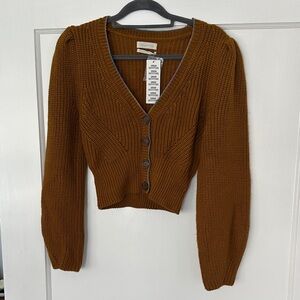 Urban Outfitters Brown Cropped V-Neck Button Cardigan